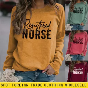 Letter Registered Nurse Fall and Winter Bottoming Large Size Long-sleeved Women's Sweatshirt