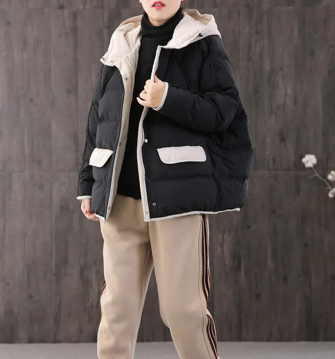 Loose Large pockets Hooded Women Winter Short Down Jacket