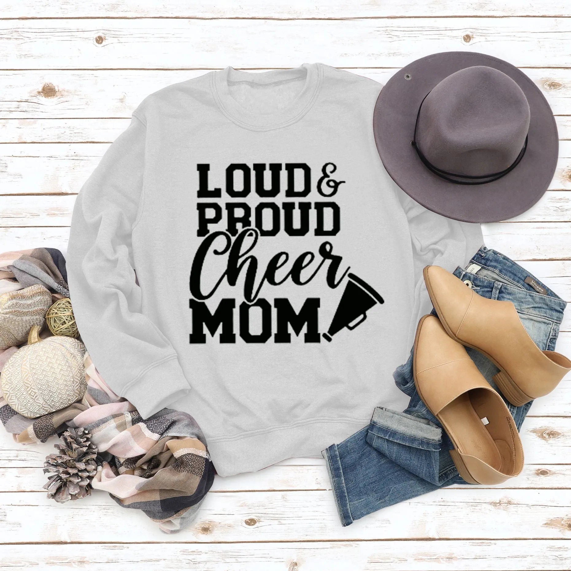 Loud Proud Cheer Mom Letter Print Long-sleeved Sweatshirt