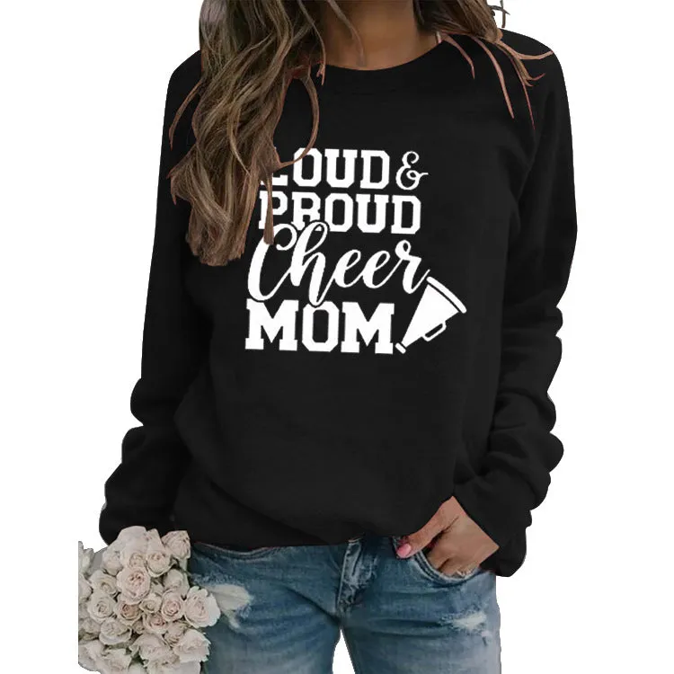 Loud Proud Cheer Mom Letter Print Long-sleeved Sweatshirt