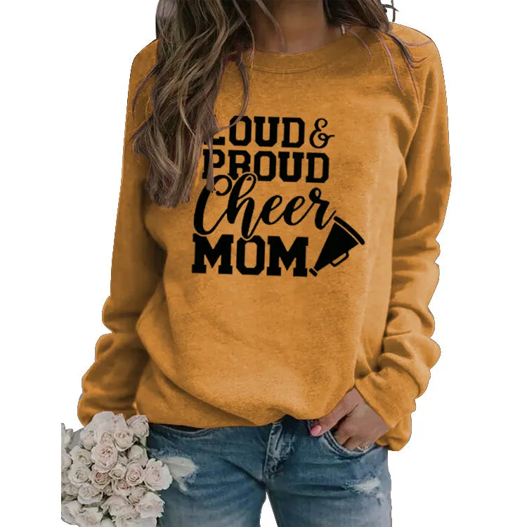 Loud Proud Cheer Mom Letter Print Long-sleeved Sweatshirt