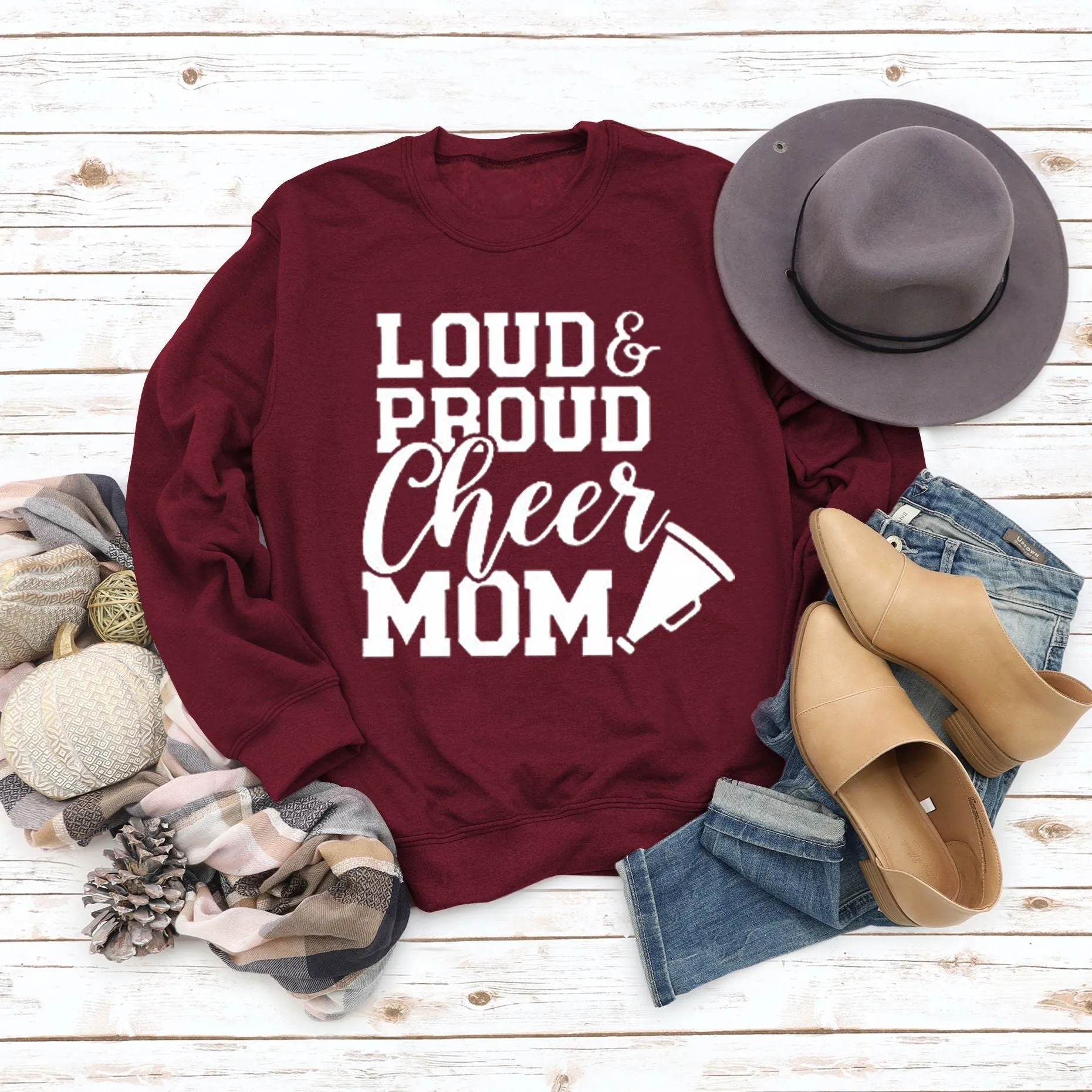 Loud Proud Cheer Mom Letter Print Long-sleeved Sweatshirt