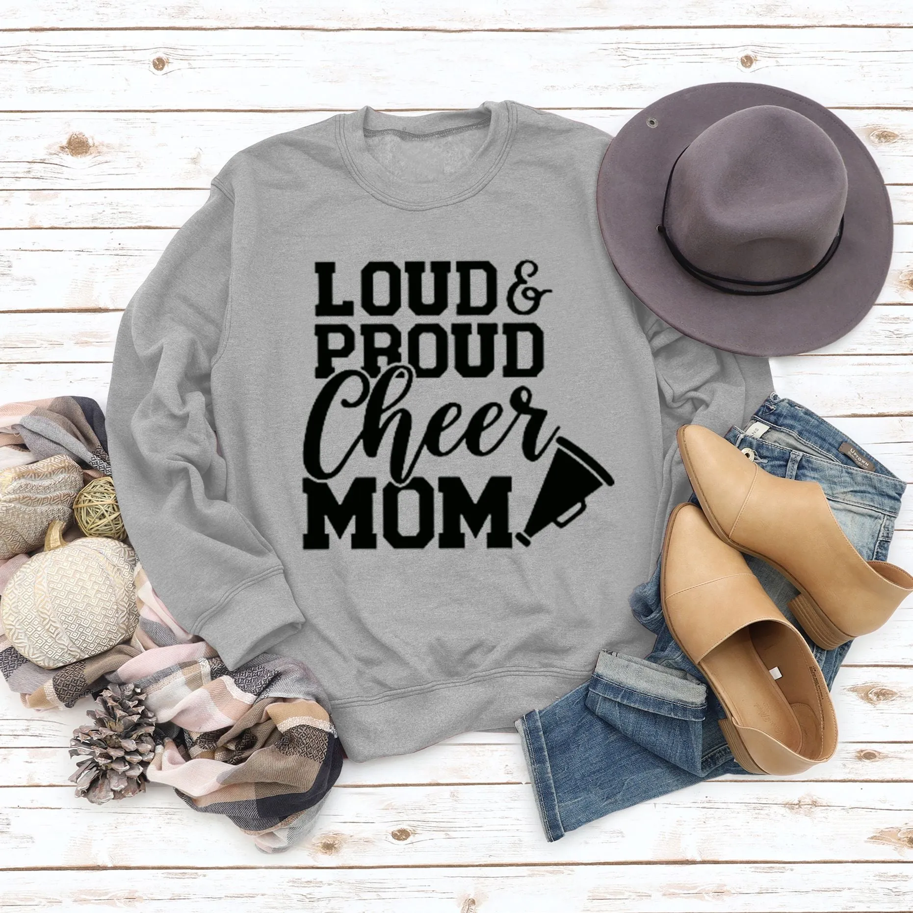 Loud Proud Cheer Mom Letter Print Long-sleeved Sweatshirt