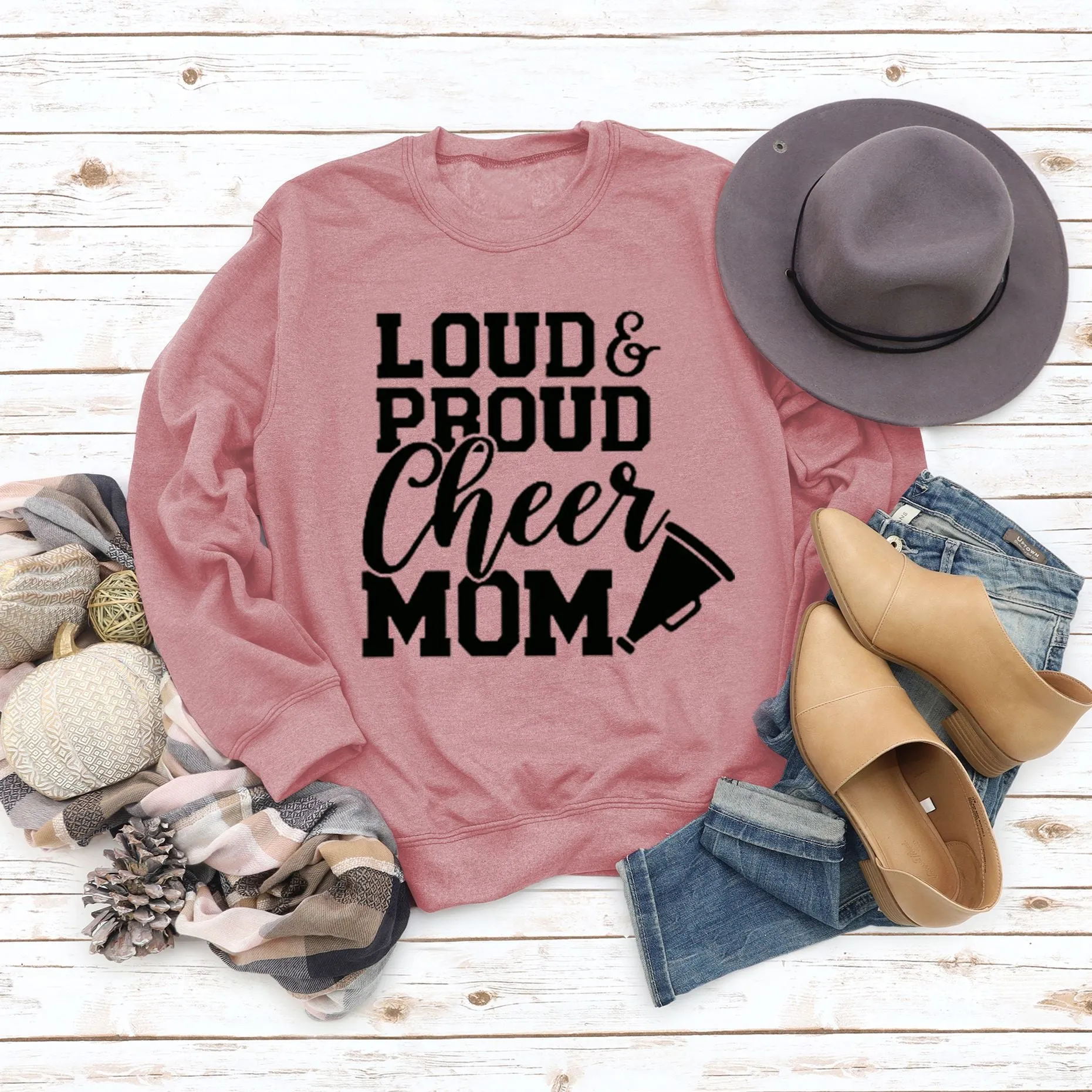 Loud Proud Cheer Mom Letter Print Long-sleeved Sweatshirt