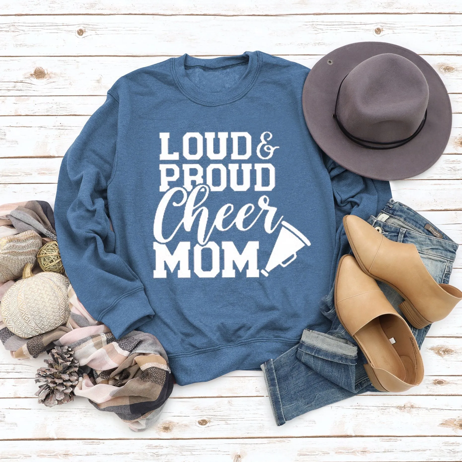 Loud Proud Cheer Mom Letter Print Long-sleeved Sweatshirt