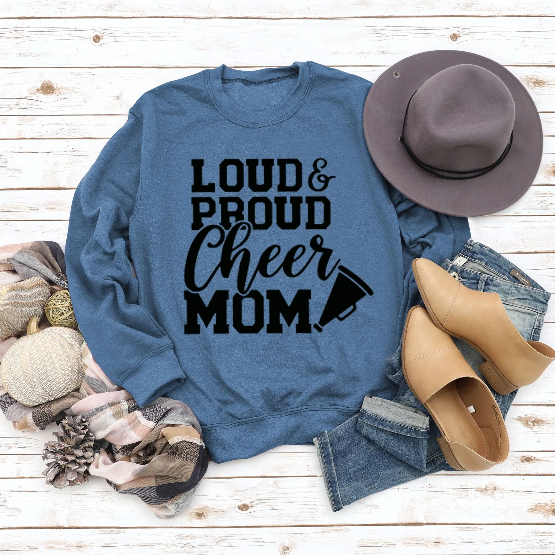 Loud Proud Cheer Mom Letter Print Long-sleeved Sweatshirt