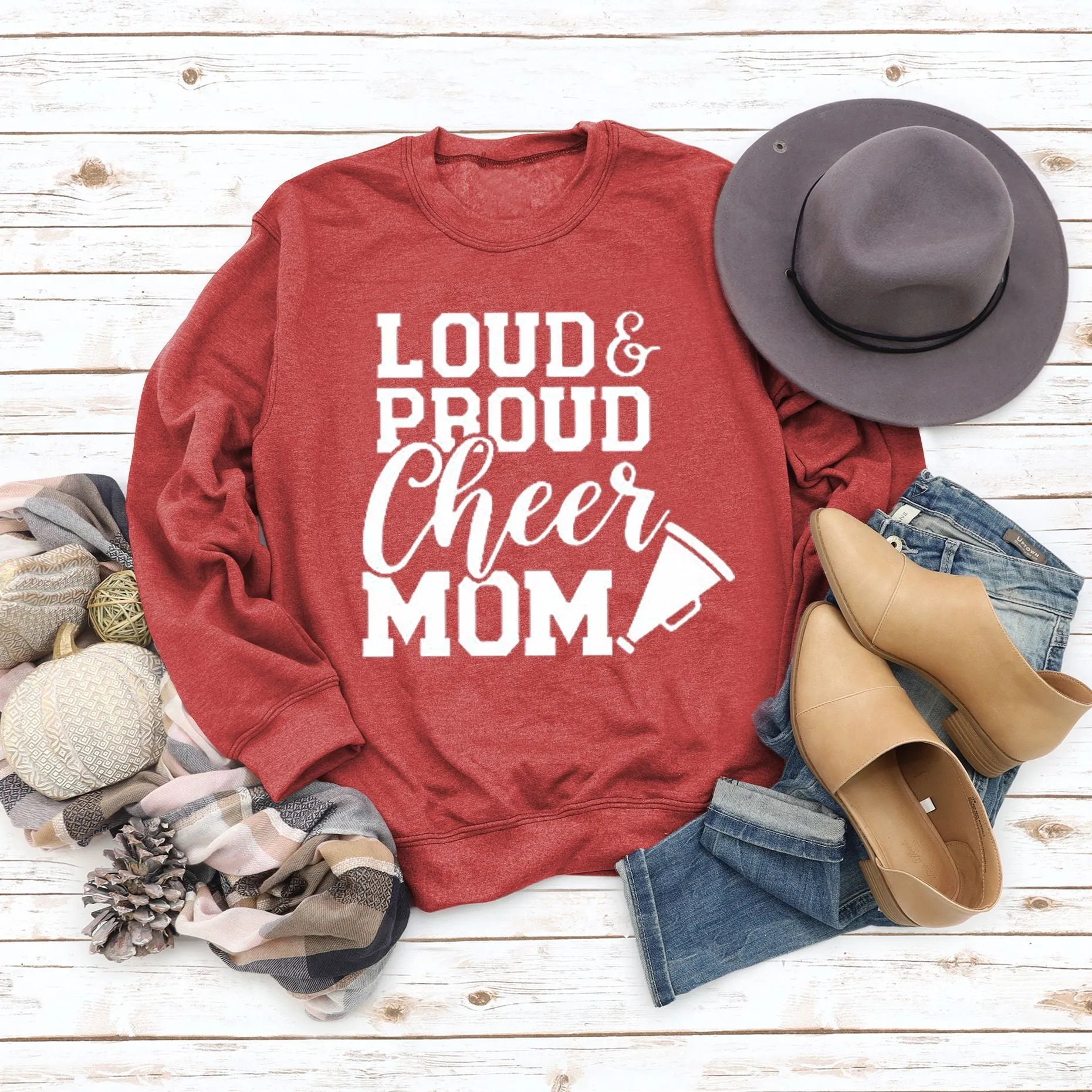 Loud Proud Cheer Mom Letter Print Long-sleeved Sweatshirt