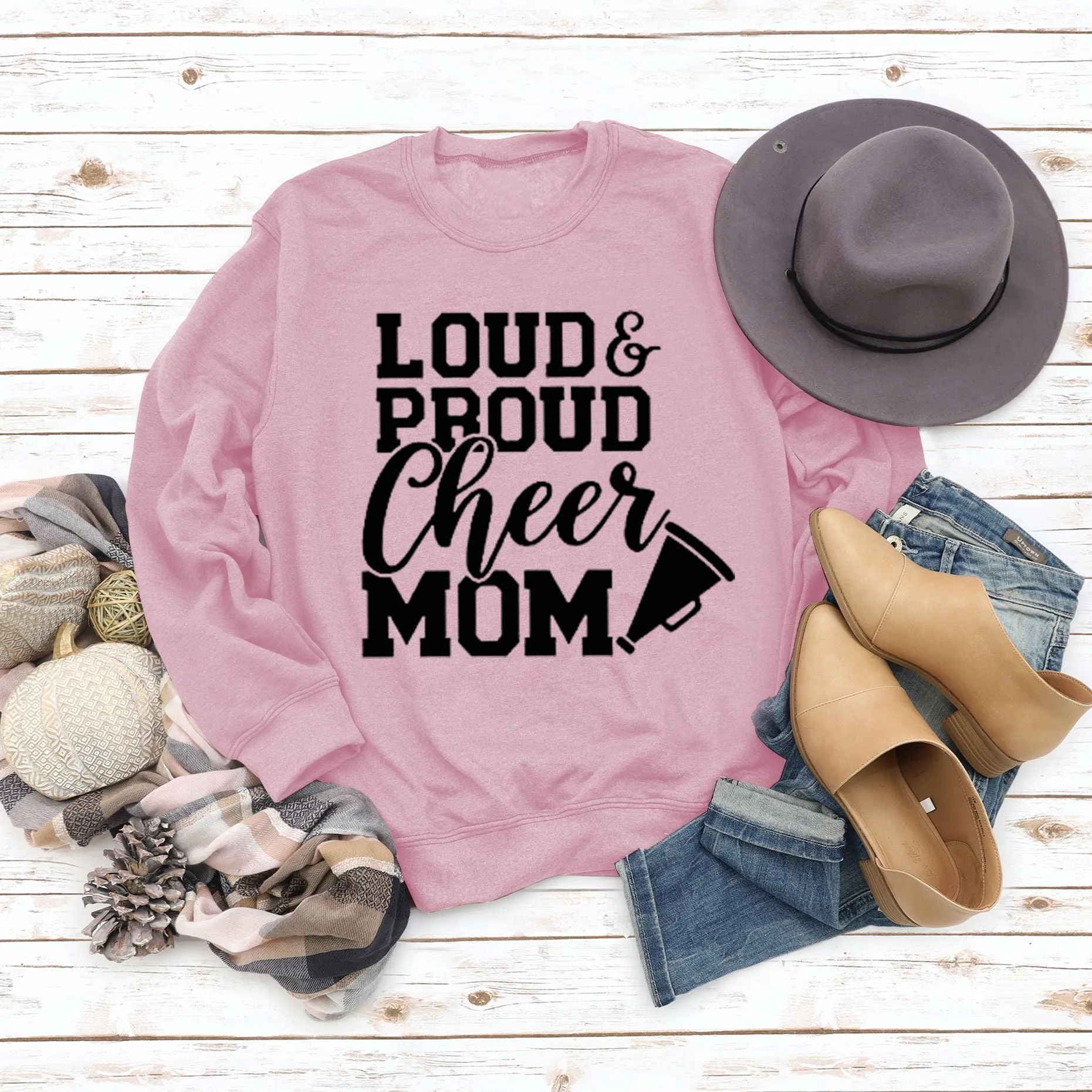 Loud Proud Cheer Mom Letter Print Long-sleeved Sweatshirt