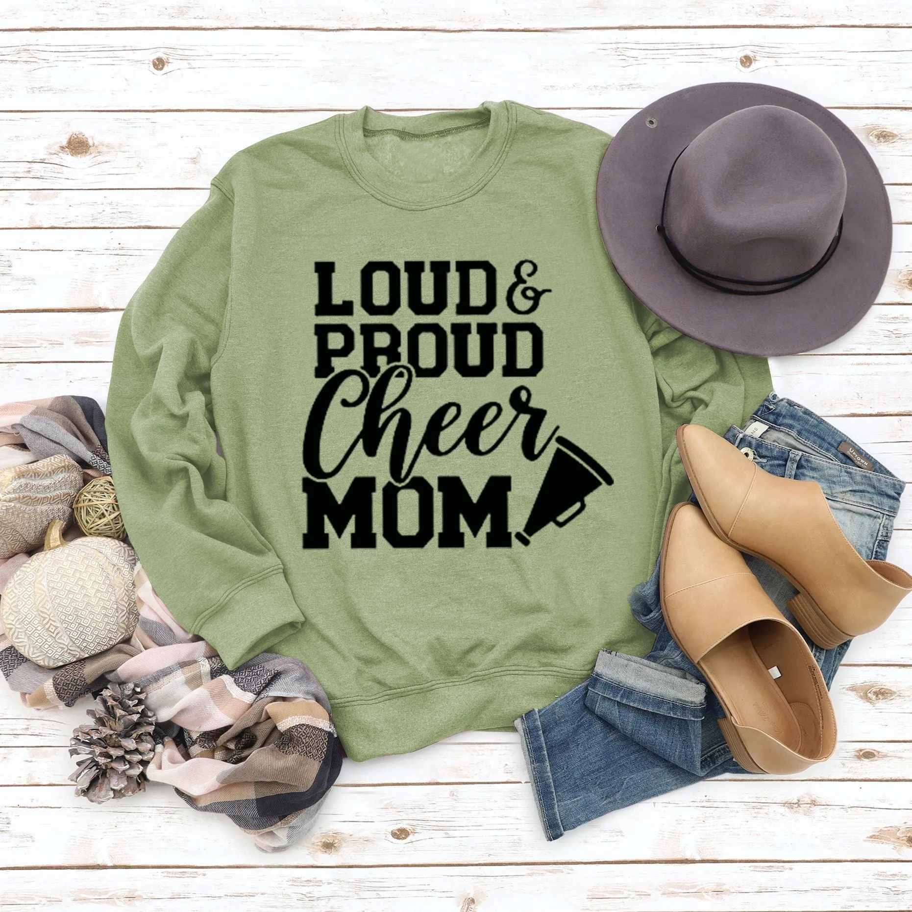 Loud Proud Cheer Mom Letter Print Long-sleeved Sweatshirt