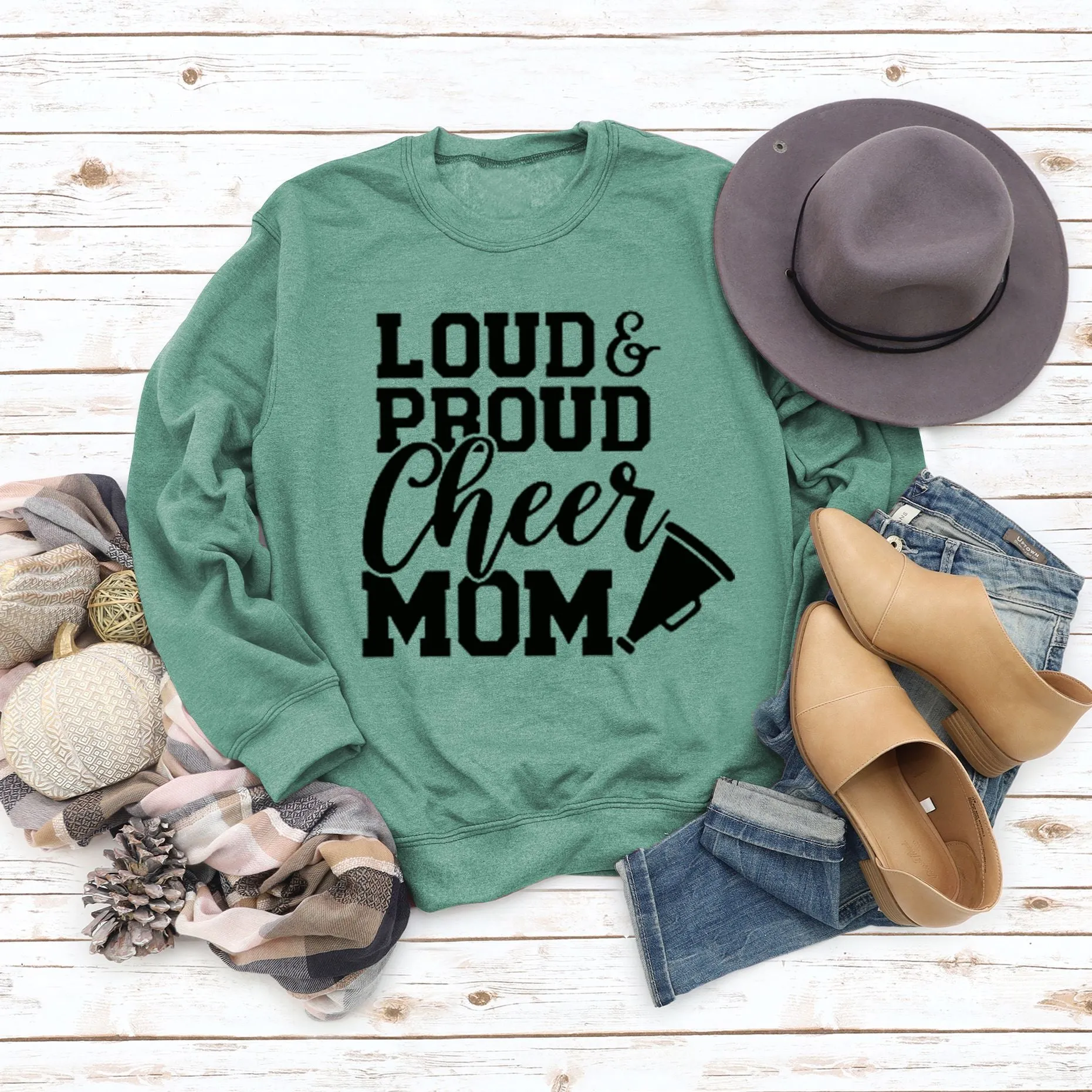 Loud Proud Cheer Mom Letter Print Long-sleeved Sweatshirt