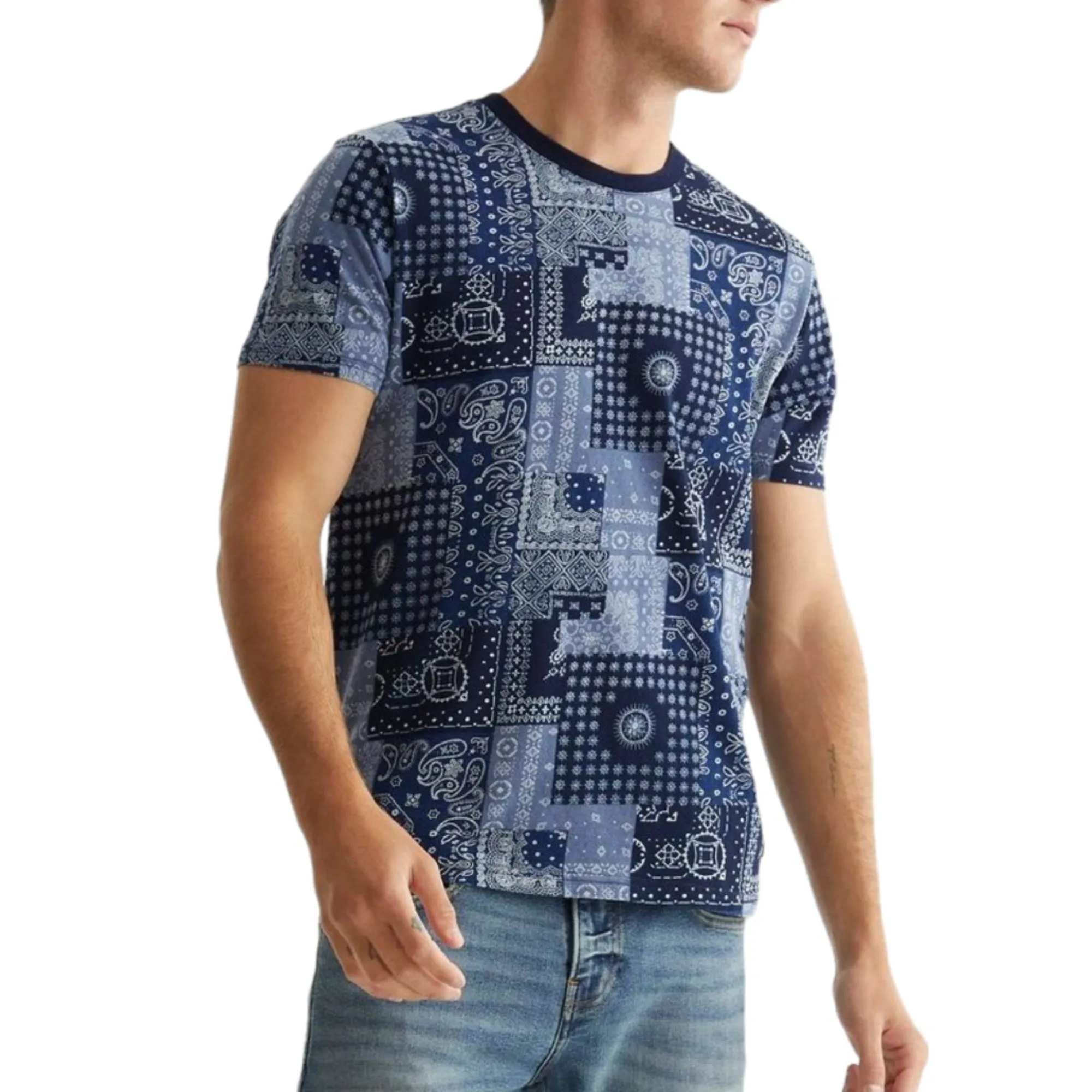 Lucky Brand Men's Soft Cotton Tee Indigo Bandana Print T-Shirt