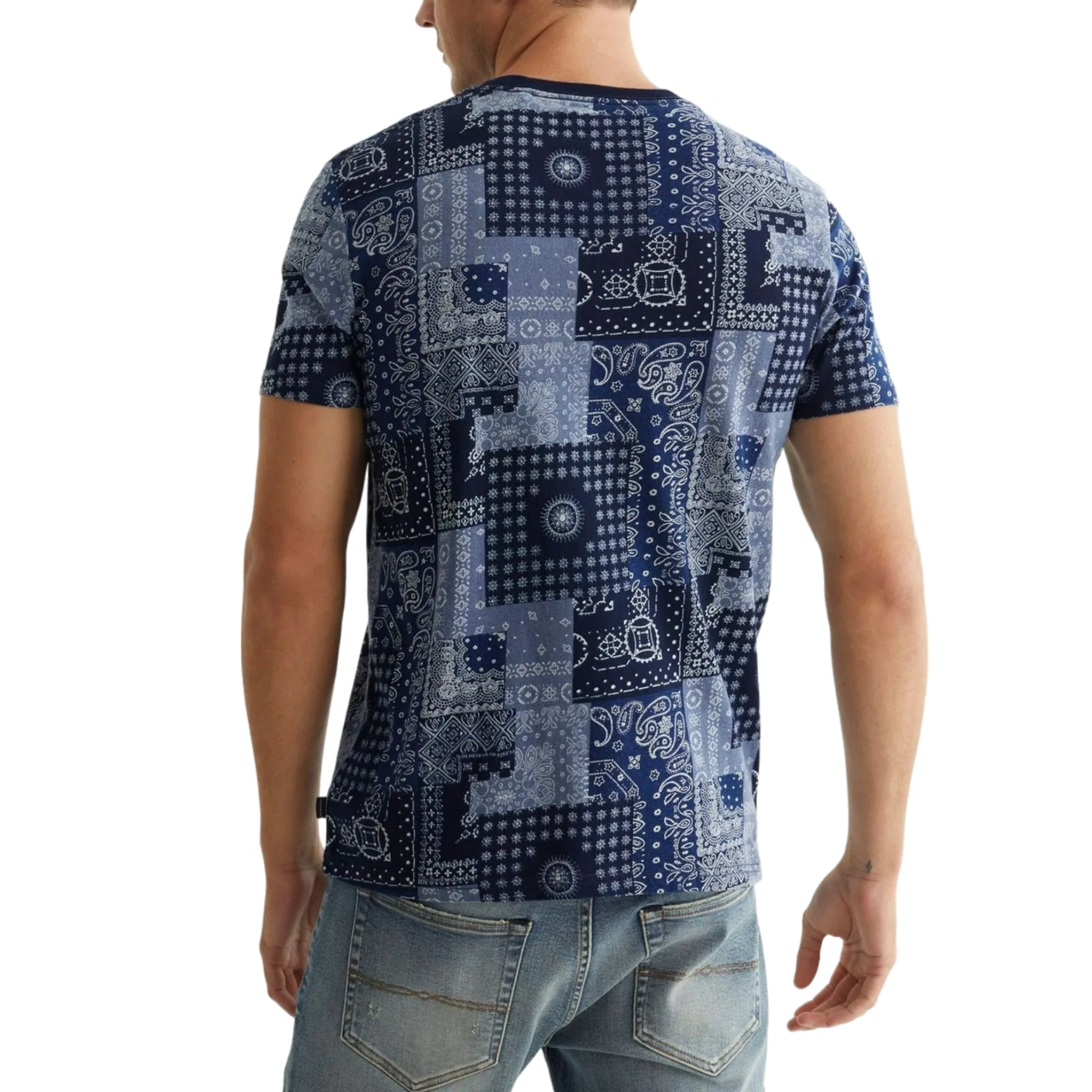 Lucky Brand Men's Soft Cotton Tee Indigo Bandana Print T-Shirt