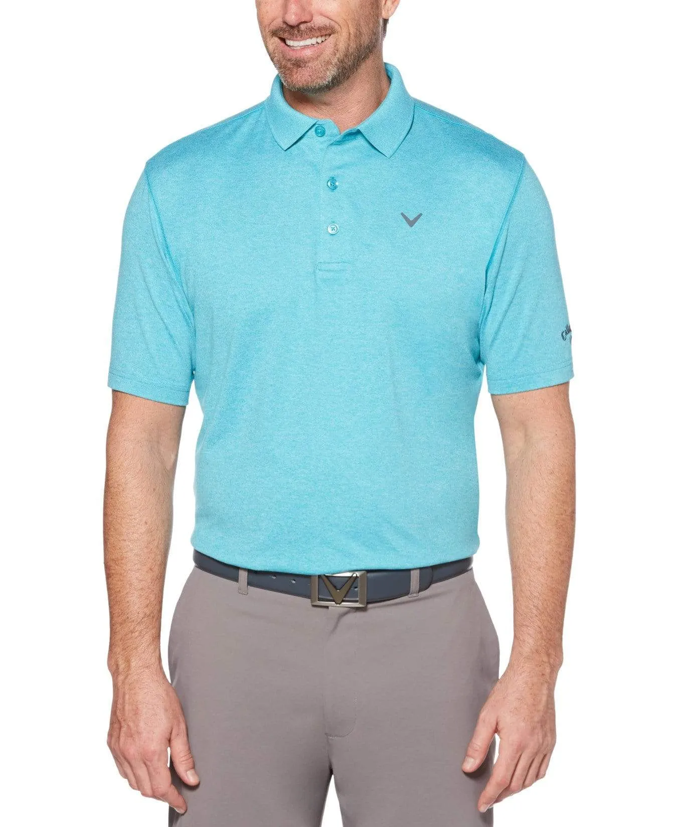 Mens Cooling Heathered Polo with Chevron