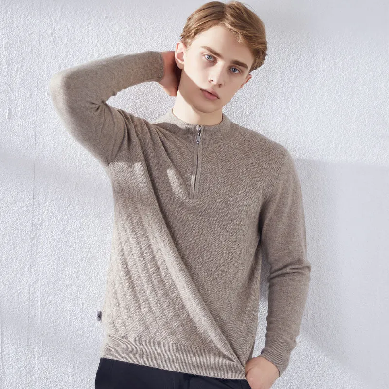 Men's High Collar Zipper Fashion Casual Cashmere Sweater