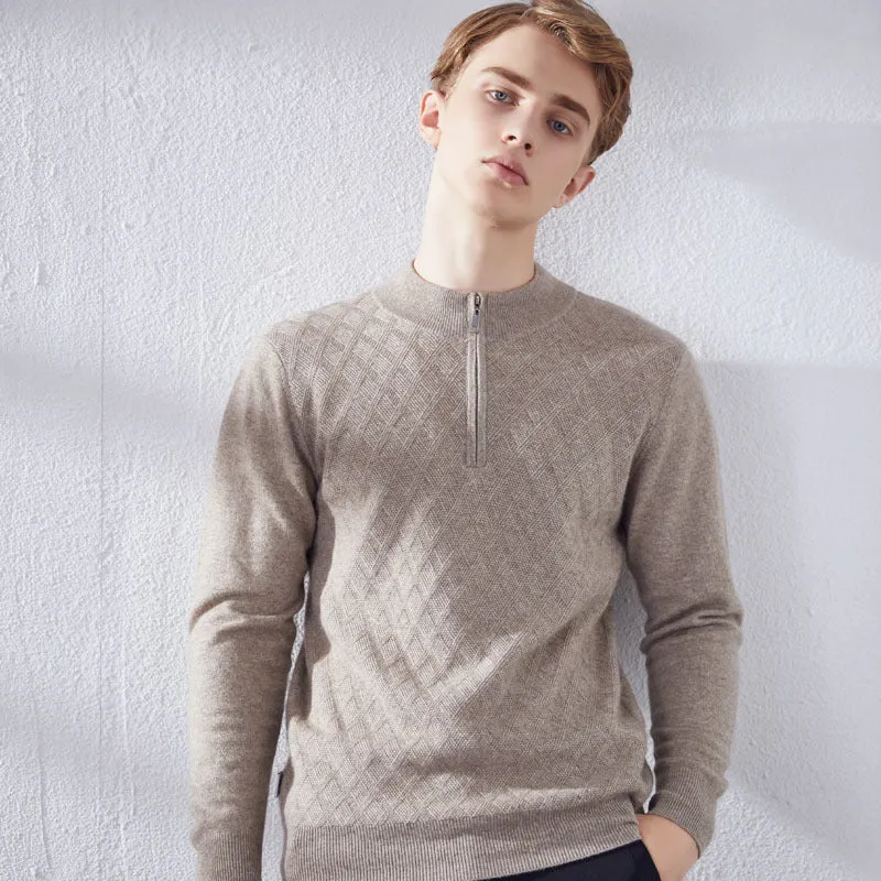 Men's High Collar Zipper Fashion Casual Cashmere Sweater