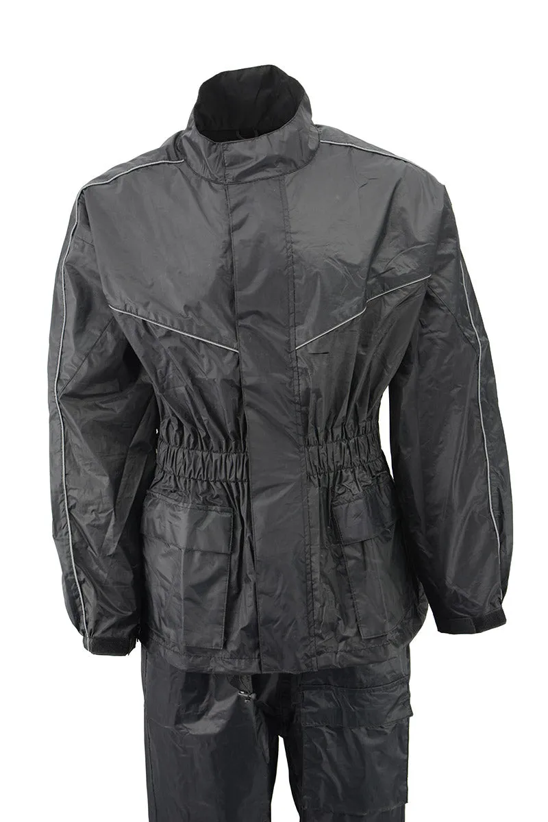 NexGen Ladies XS5001 Black Water Proof Rain Suit with Reflective Piping