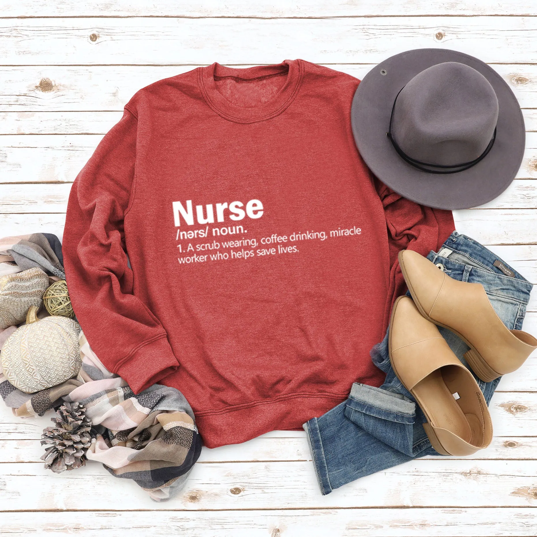 Nurse Noun A Scrub Fashion Round Neck Loose Large Long Sleeve Sweater