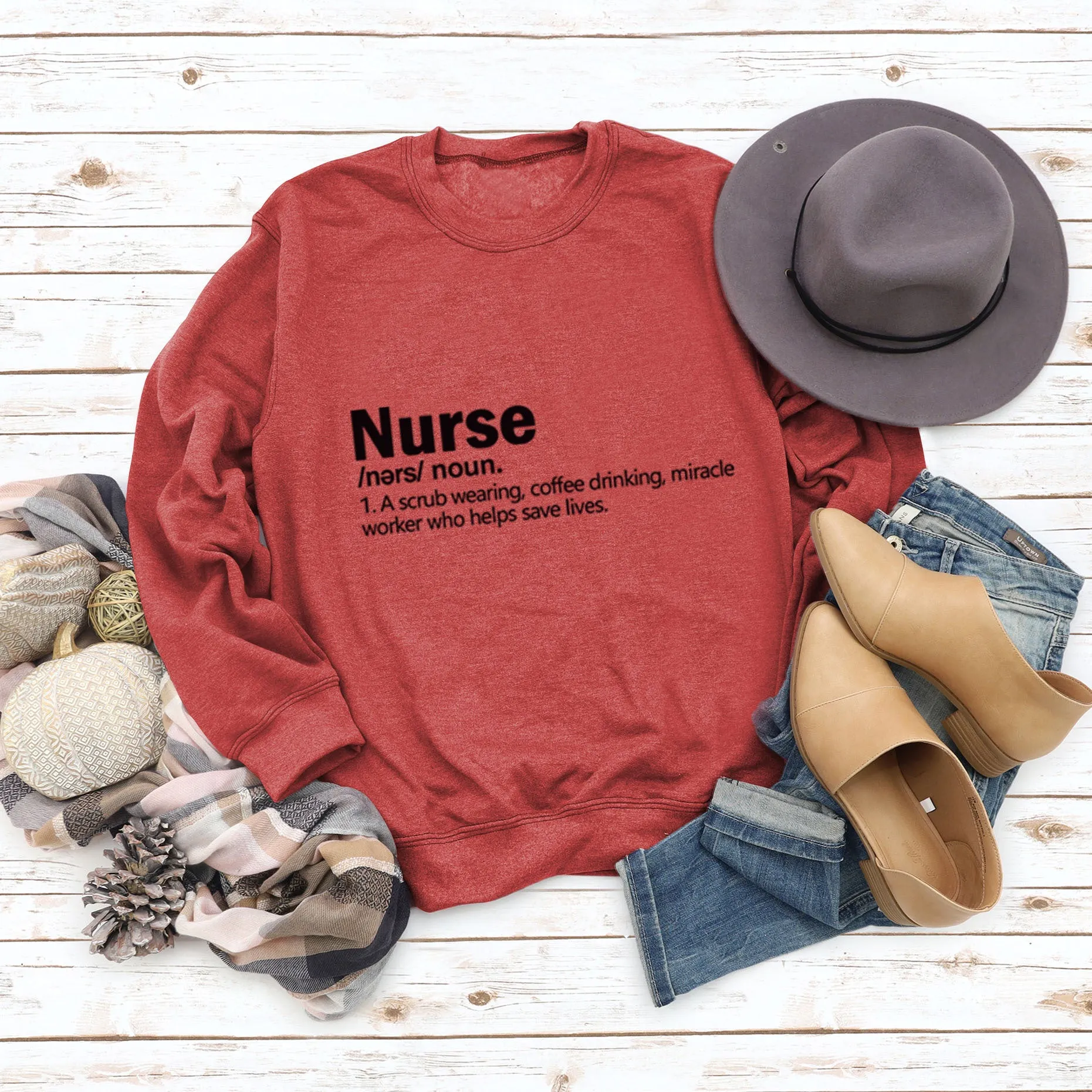 Nurse Noun A Scrub Fashion Round Neck Loose Large Long Sleeve Sweater