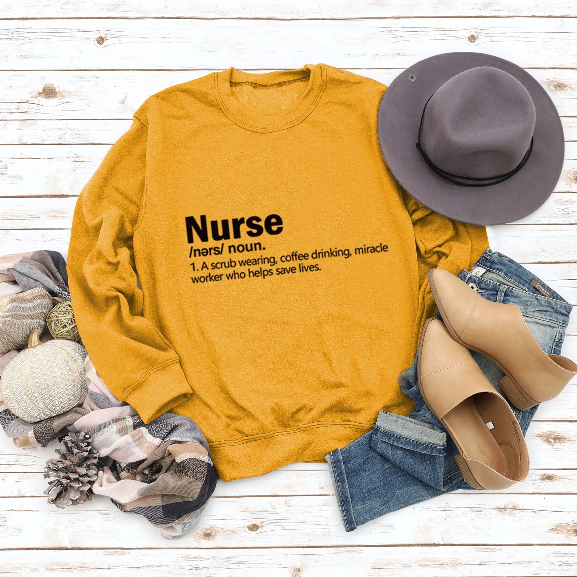 Nurse Noun A Scrub Fashion Round Neck Loose Large Long Sleeve Sweater