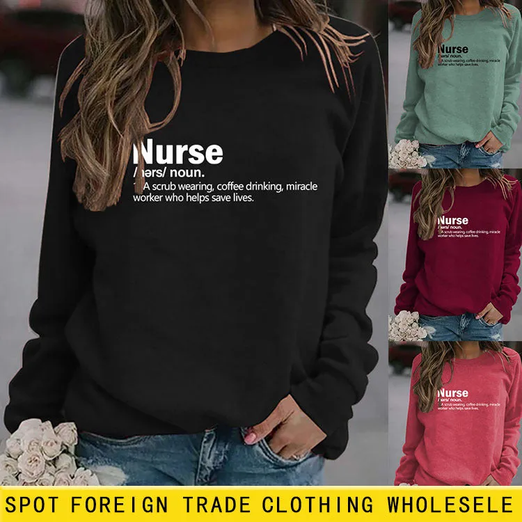 Nurse Noun A Scrub Fashion Round Neck Loose Large Long Sleeve Sweater