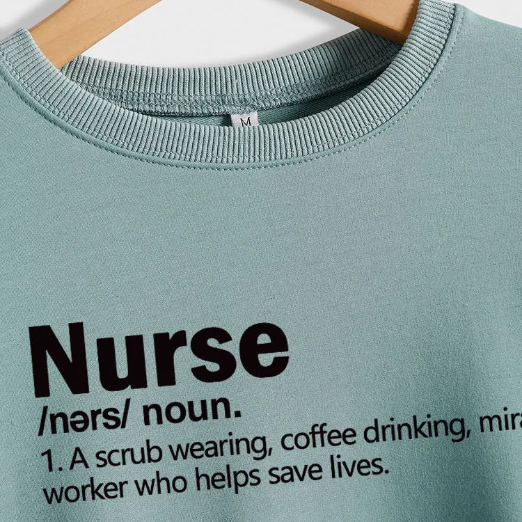 Nurse Noun A Scrub Fashion Round Neck Loose Large Long Sleeve Sweater