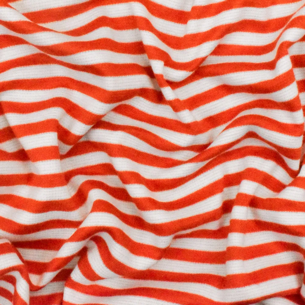 Orange-White Stripe Stretch Double Knit Fabric