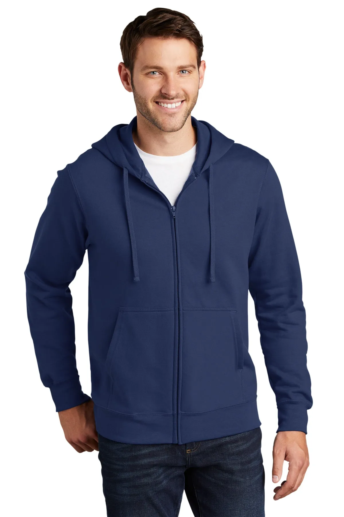 Port & Company Fan Favorite Fleece Branded Zip Hoodies, Team Navy