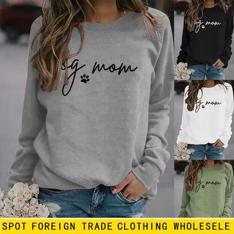 Pullover Simple Round Neck Top Long Sleeve Dog Mom Printed Loose Sweater