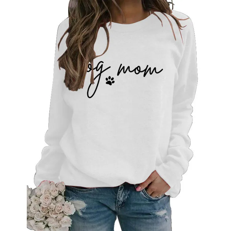 Pullover Simple Round Neck Top Long Sleeve Dog Mom Printed Loose Sweater