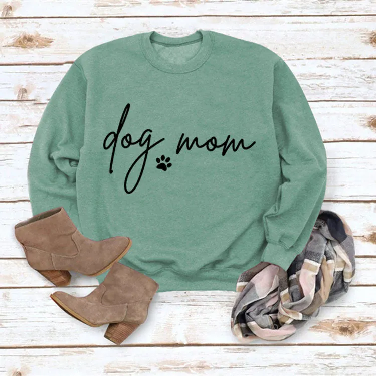 Pullover Simple Round Neck Top Long Sleeve Dog Mom Printed Loose Sweater