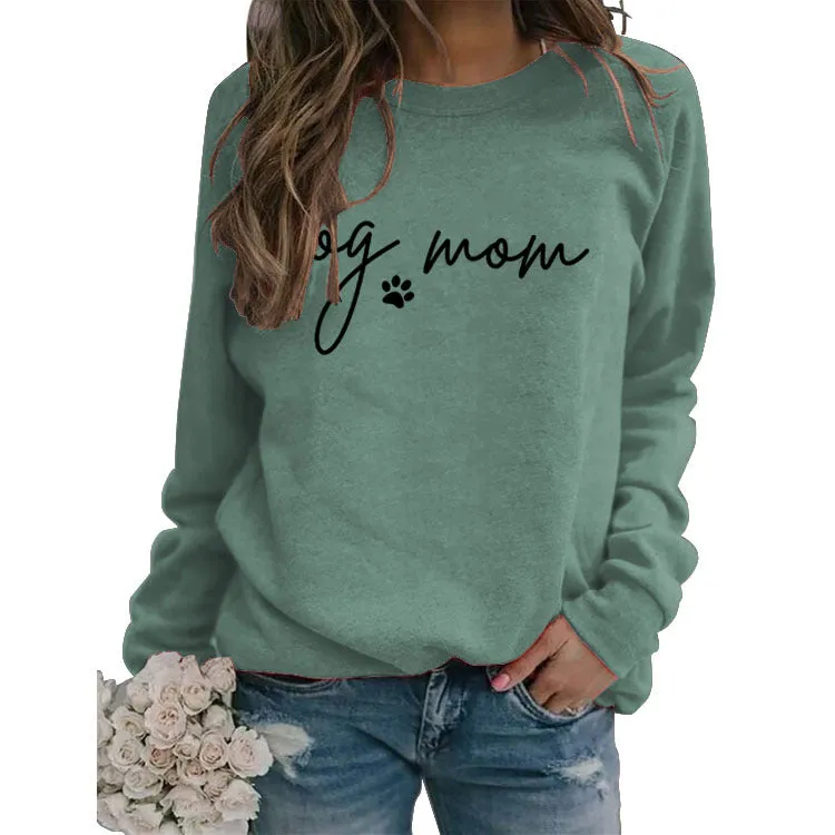 Pullover Simple Round Neck Top Long Sleeve Dog Mom Printed Loose Sweater