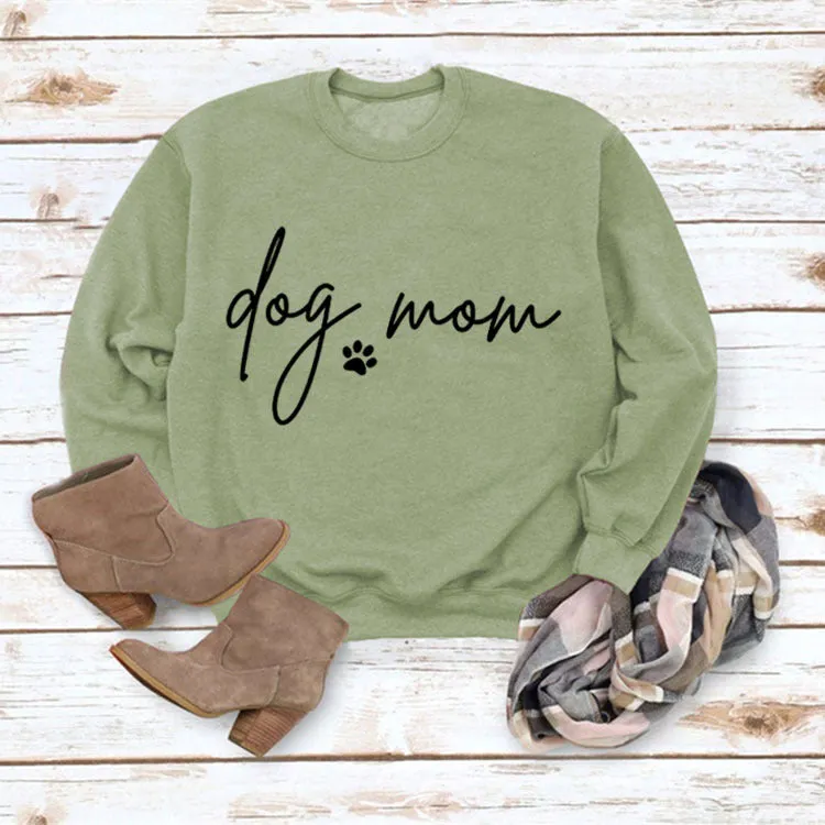 Pullover Simple Round Neck Top Long Sleeve Dog Mom Printed Loose Sweater