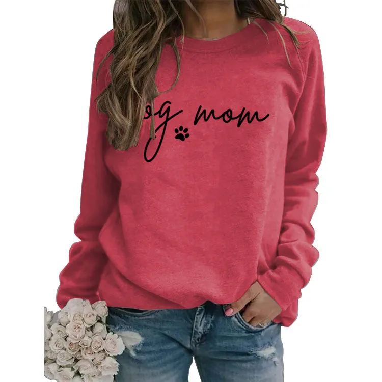 Pullover Simple Round Neck Top Long Sleeve Dog Mom Printed Loose Sweater