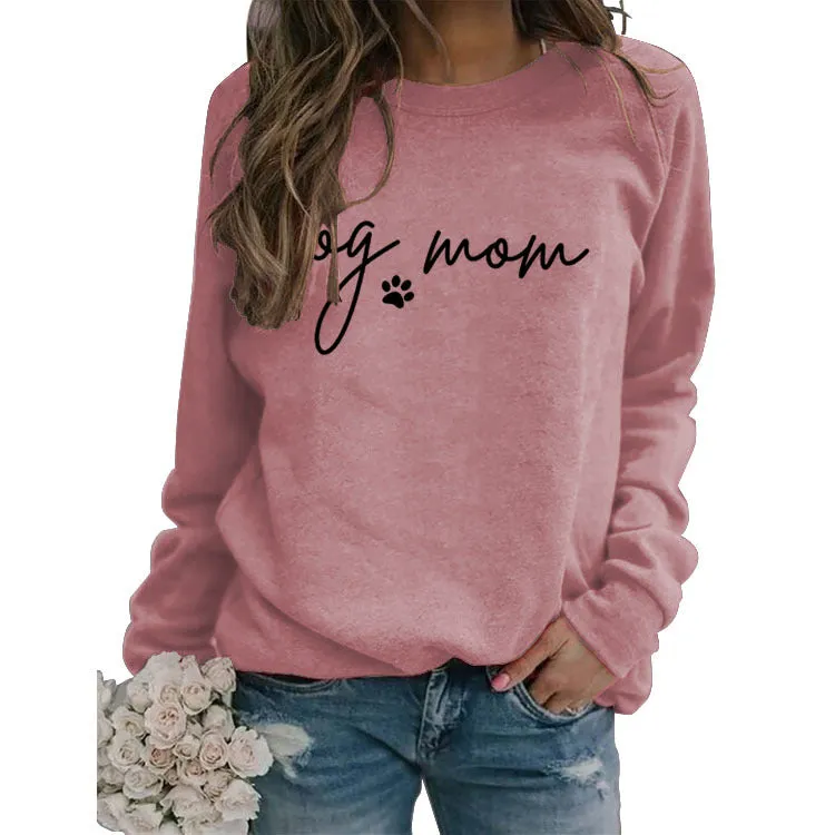 Pullover Simple Round Neck Top Long Sleeve Dog Mom Printed Loose Sweater