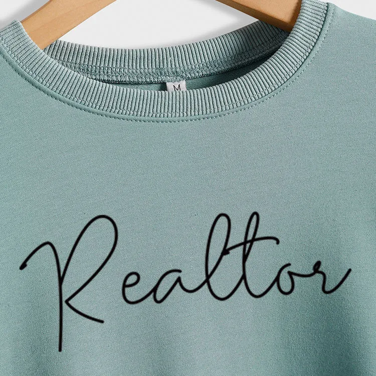 Realtor Loose Letter Womens Crewneck Long Sleeve Plus Size Sweater