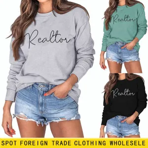 Realtor Loose Letter Womens Crewneck Long Sleeve Plus Size Sweater