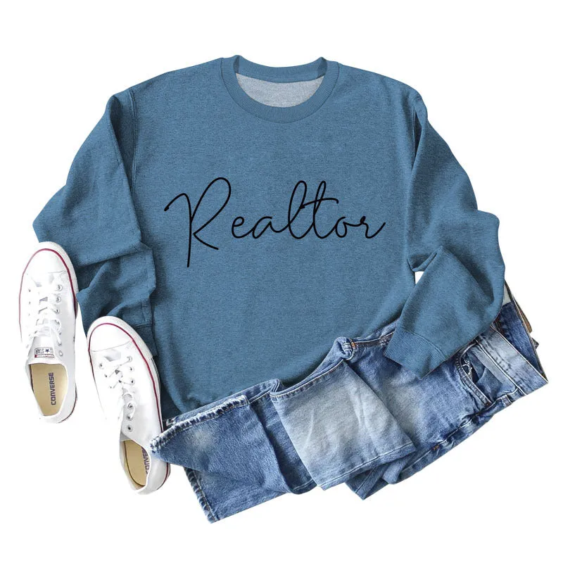 Realtor Loose Letter Womens Crewneck Long Sleeve Plus Size Sweater