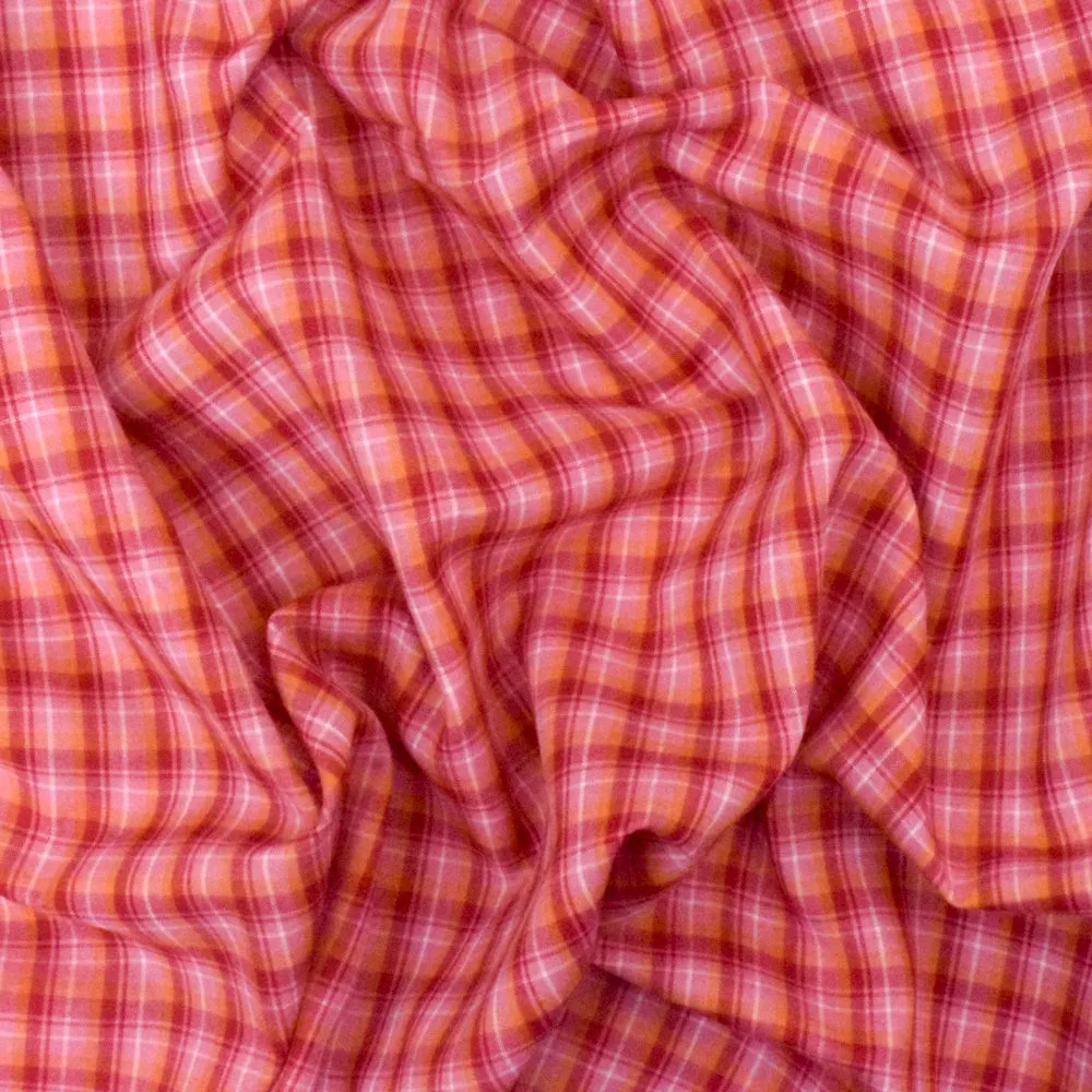 Red-Pink-Multi Plaid Cotton Polyester Madras Woven Fabric