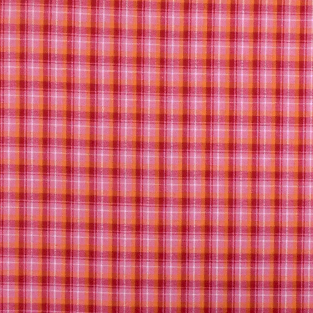 Red-Pink-Multi Plaid Cotton Polyester Madras Woven Fabric