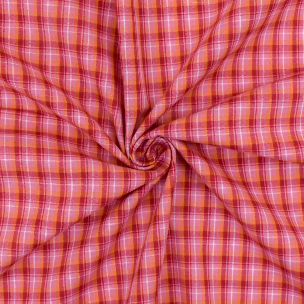 Red-Pink-Multi Plaid Cotton Polyester Madras Woven Fabric