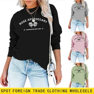 Rose Apothecary Casual Letter Round Neck Long Sleeve Sweater Loose Fashion Bottomed Coat Top Female