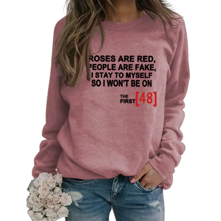 Roses Are Red Autumn and Winter Bottoming Letter Loose Long Sleeve Plus Size Round Neck Sweater