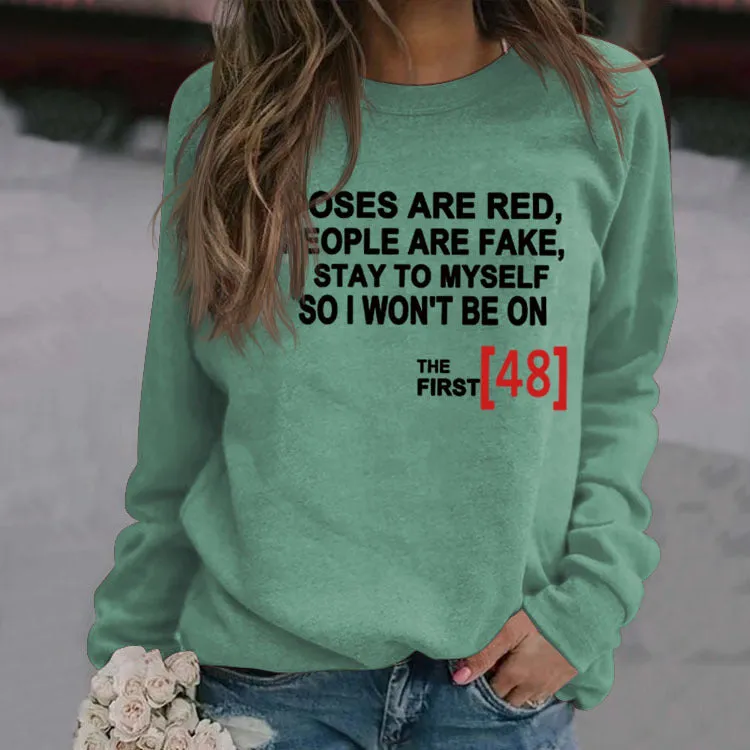 Roses Are Red Autumn and Winter Bottoming Letter Loose Long Sleeve Plus Size Round Neck Sweater