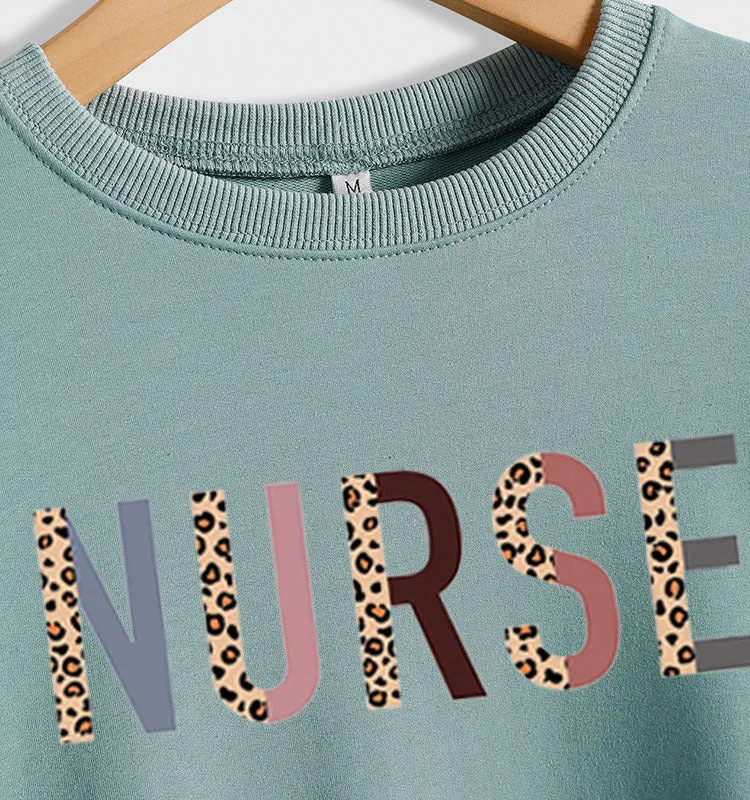 Round Neck Letter Top Long Sleeve Nurse Women's Printed Sweater