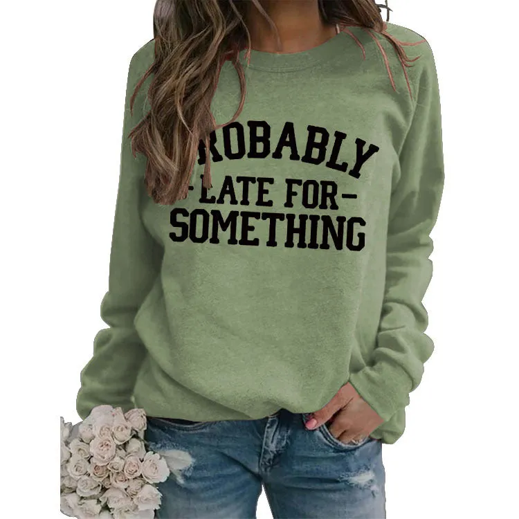 Round Neck Letter Women Long Sleeve PROBABLY Print Loose Sweatshirt