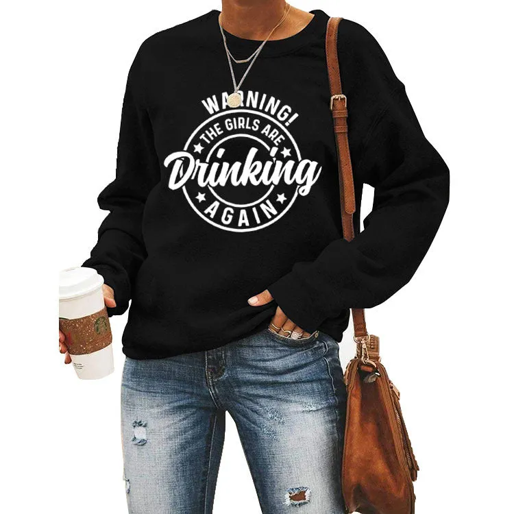 Round Neck Top WARNING! The Print Loose Sweatshirt