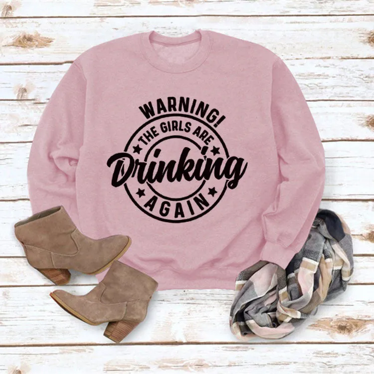 Round Neck Top WARNING! The Print Loose Sweatshirt