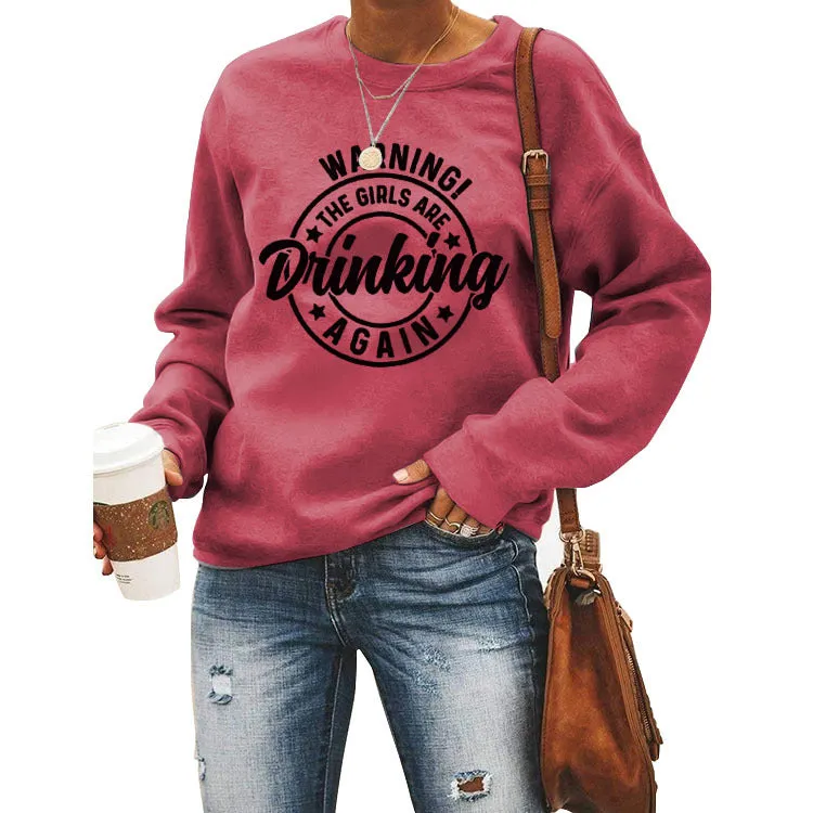 Round Neck Top WARNING! The Print Loose Sweatshirt