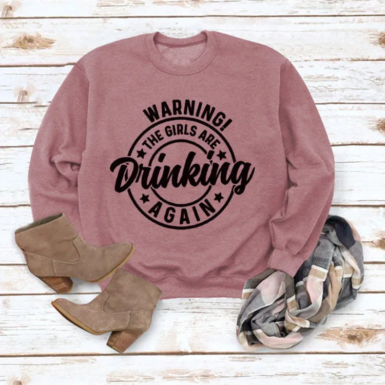 Round Neck Top WARNING! The Print Loose Sweatshirt