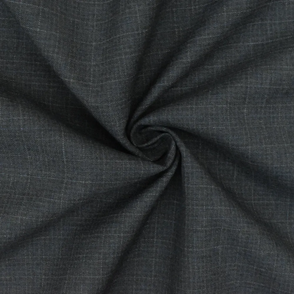 Shadow Gray-Blue-Gray Faded Check Wool-Poly Woven Suiting Fabric